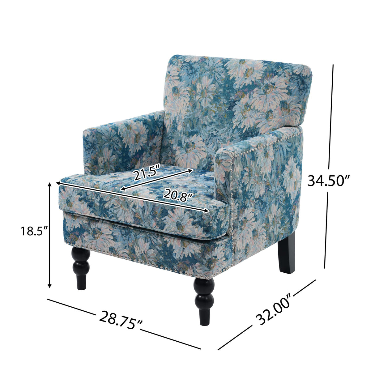 Blue Multi Club Chair with Solid Wood Base for Living Room Seating