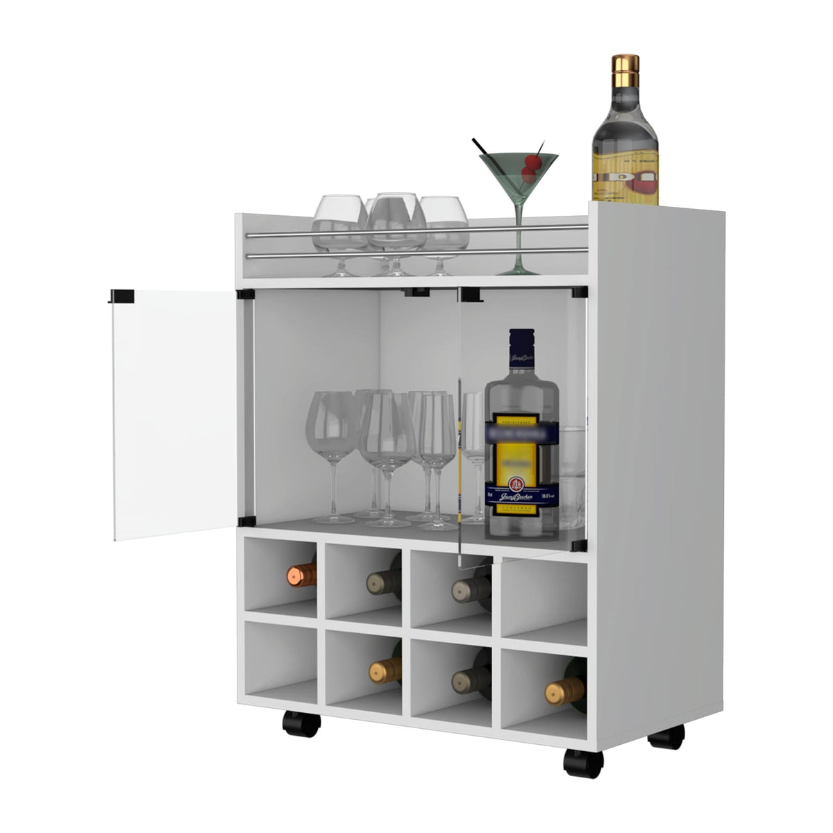 Small White Kitchen Cart with Wine Rack