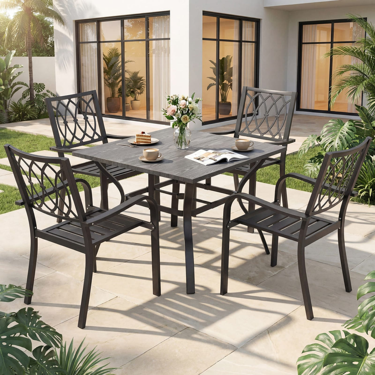 Black 5 Piece Patio Dining Set - Outdoor Table & Chairs