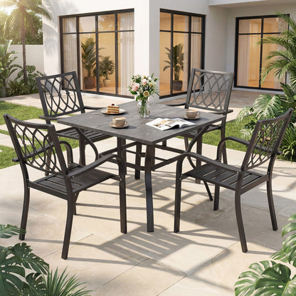 Black 5 Piece Patio Dining Set - Outdoor Table & Chairs