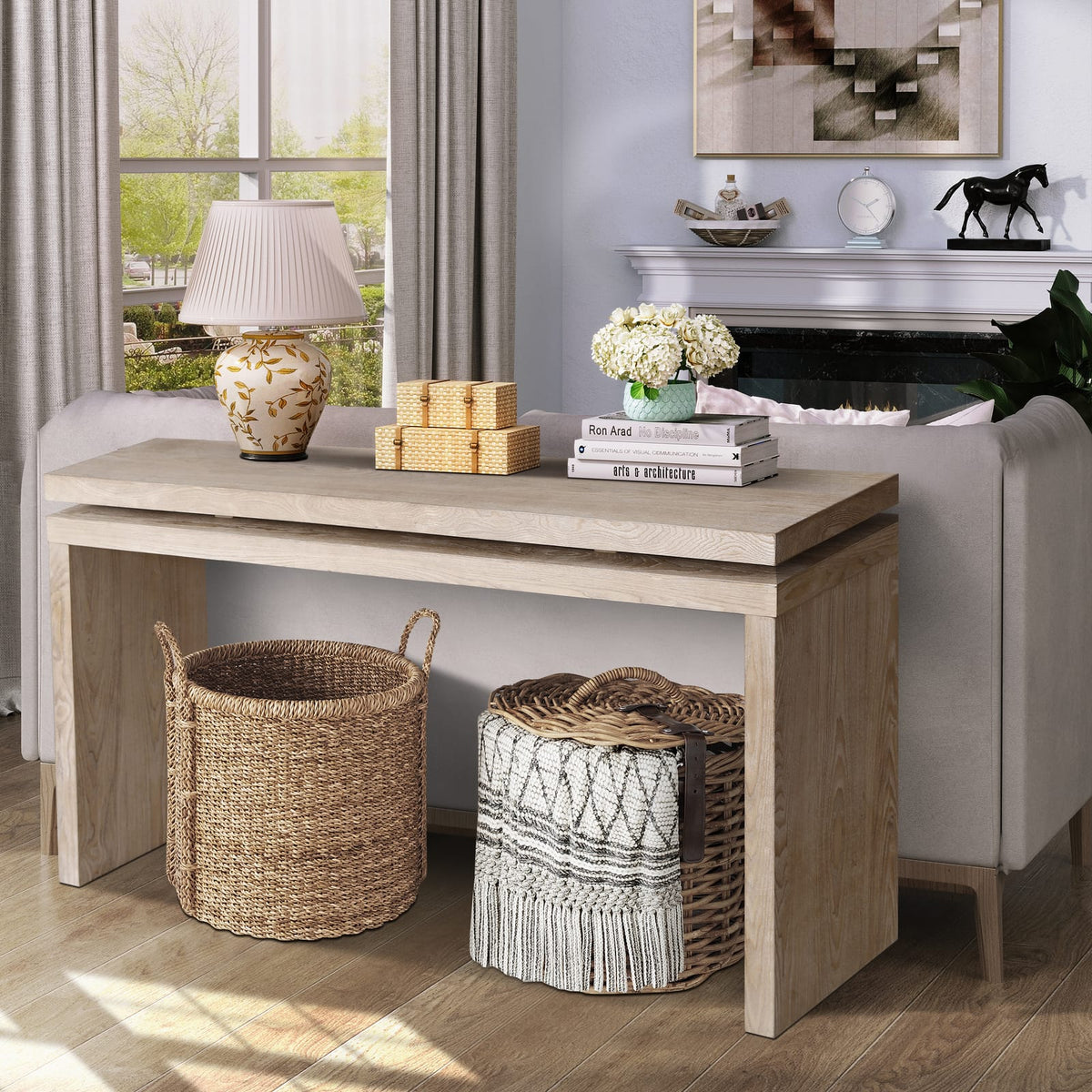 60" Antique Natural Farmhouse Console Table - Retro Wooden Entryway Table with