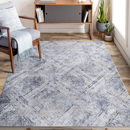 6x9 Blue Geometric Area Rug - Stain Resistant Living Room Rug
