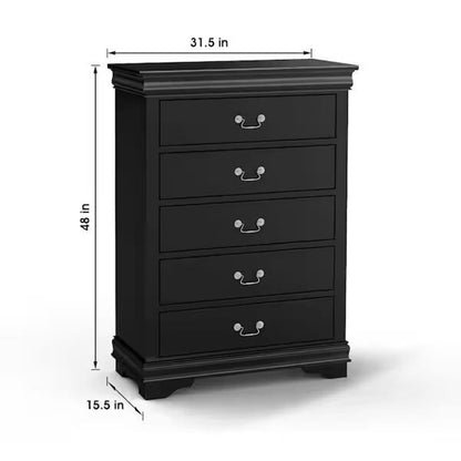 Black Solid Wood Bedroom Dresser - 31.5" W x 15.5" D x 48" H