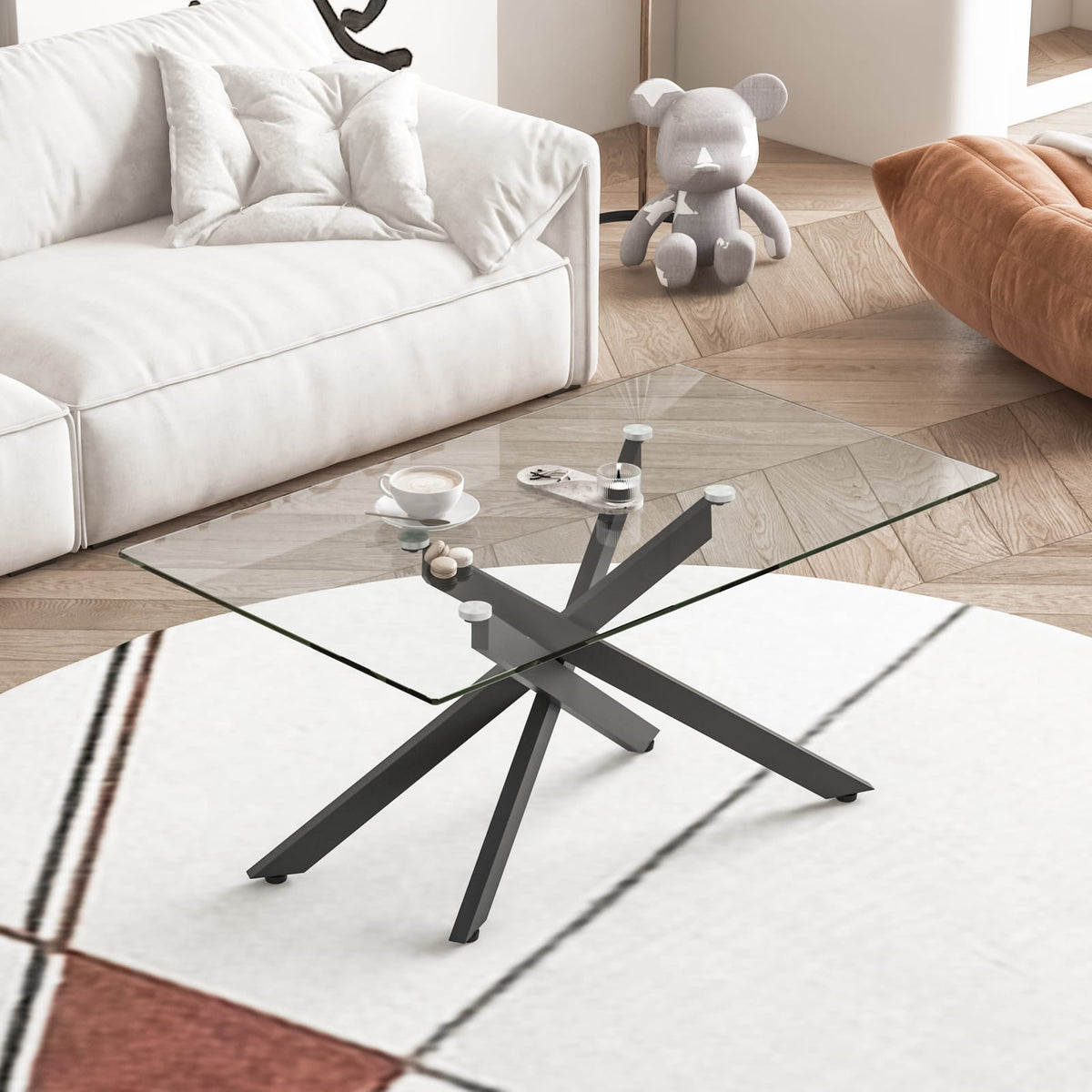 Black Tempered Glass Coffee Table - 39.37" Rectangular for Living Room