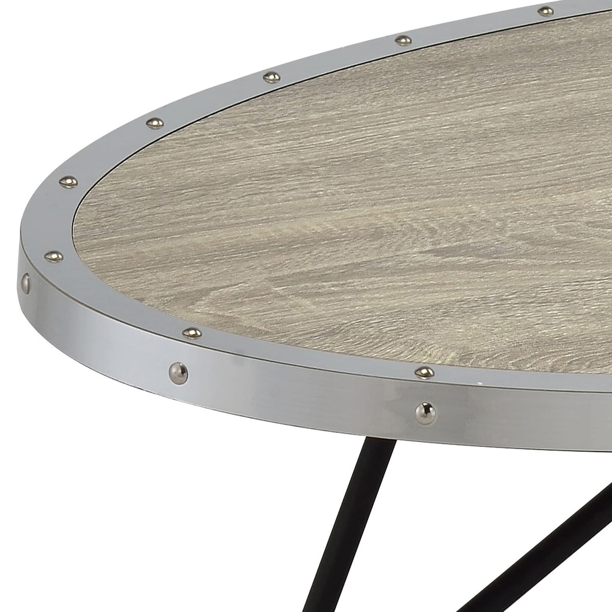 Weathered Grey Oak & Black Oval Coffee Table - Industrial Style