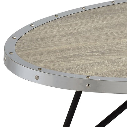 Weathered Grey Oak & Black Oval Coffee Table - Industrial Style