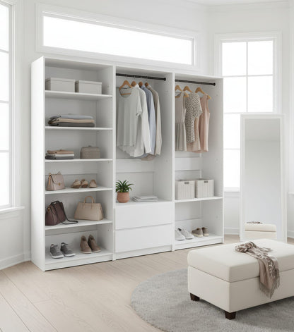 White Wood Walk-In Closet System - 5 Unit Modular