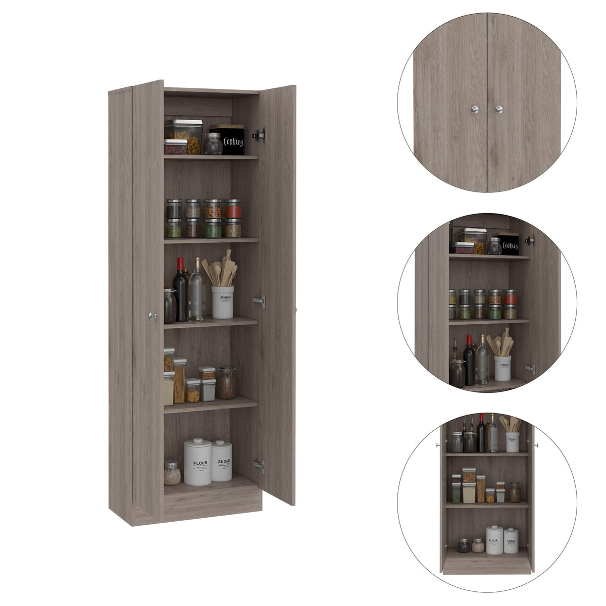 Gray Storage Cabinet 70" - 5 Shelves Garage Laundry Kitchen