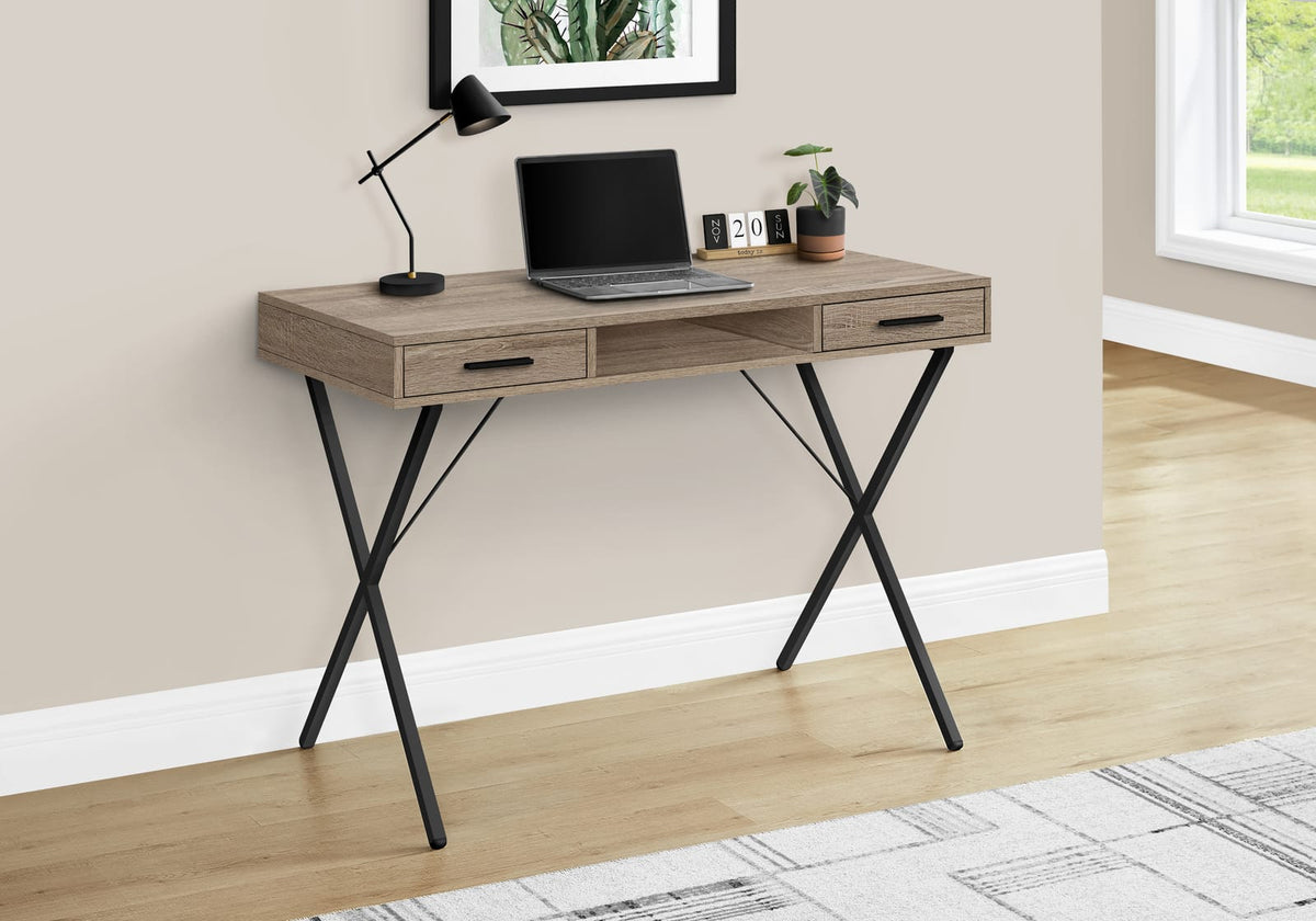 Taupe Particle Board Computer Desk with Storage Drawers for Home Office