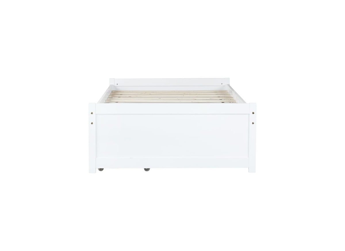 Twin Size Bed with 2 Drawers - White Rubber Wood Frame for Bedroom