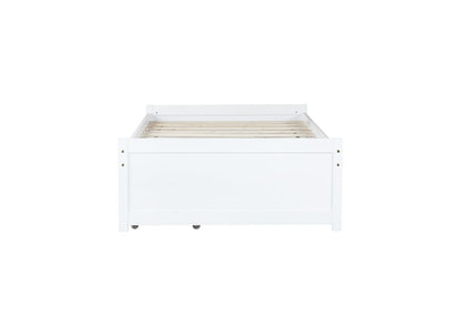 Twin Size Bed with 2 Drawers - White Rubber Wood Frame for Bedroom