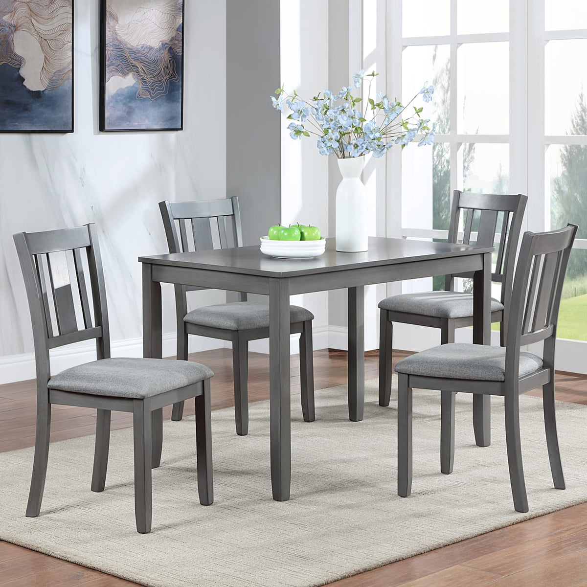 Gray Rectangular Dining Table Set - Seats 4