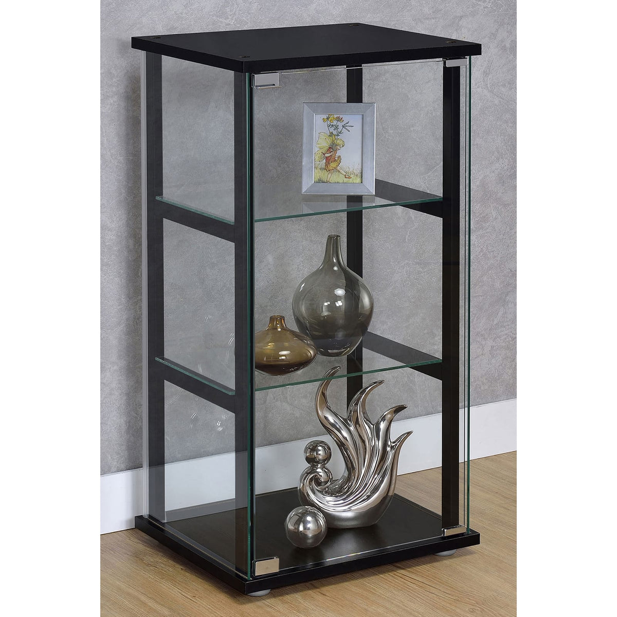 Black 3-Shelf Solid Wood Curio Cabinet - Primary Living Space