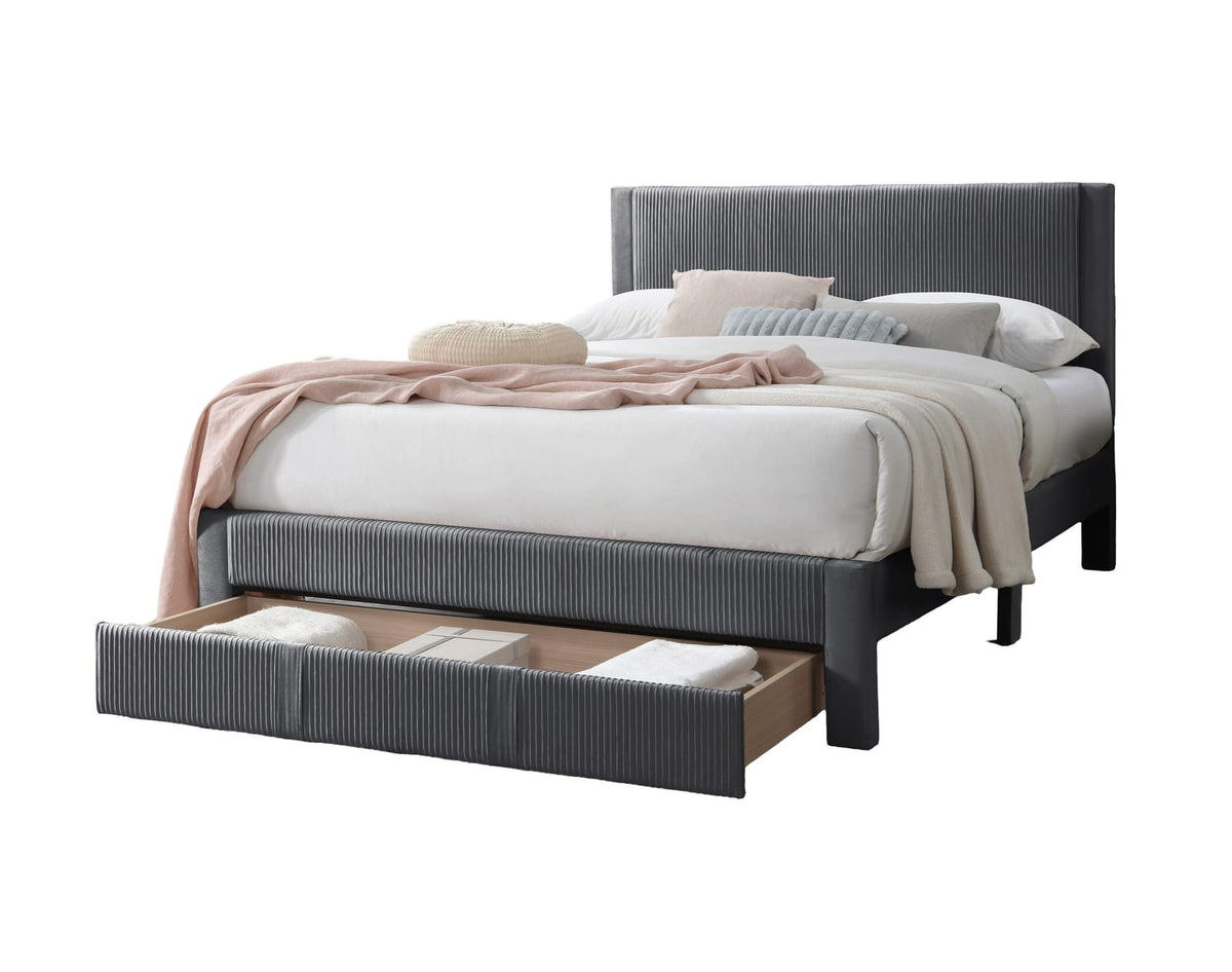 Queen Corduroy Bed Frame Charcoal Wood Platform Bed for Bedroom