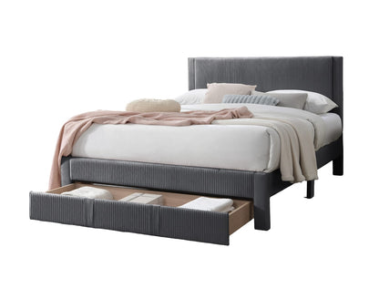 Queen Corduroy Bed Frame Charcoal Wood Platform Bed for Bedroom