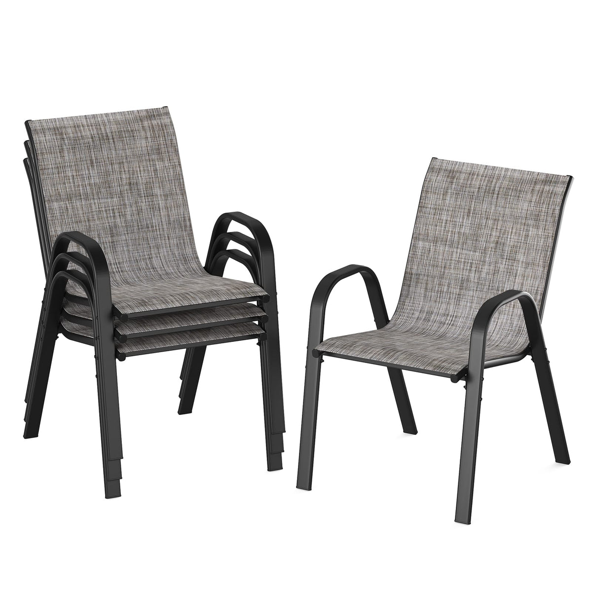 Grey Metal Stackable Patio Chairs - Set of 4