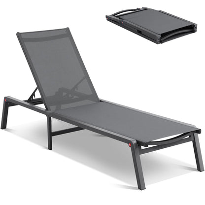 Dark Gray Aluminum Patio Chaise Lounge Chair - 5 Positions