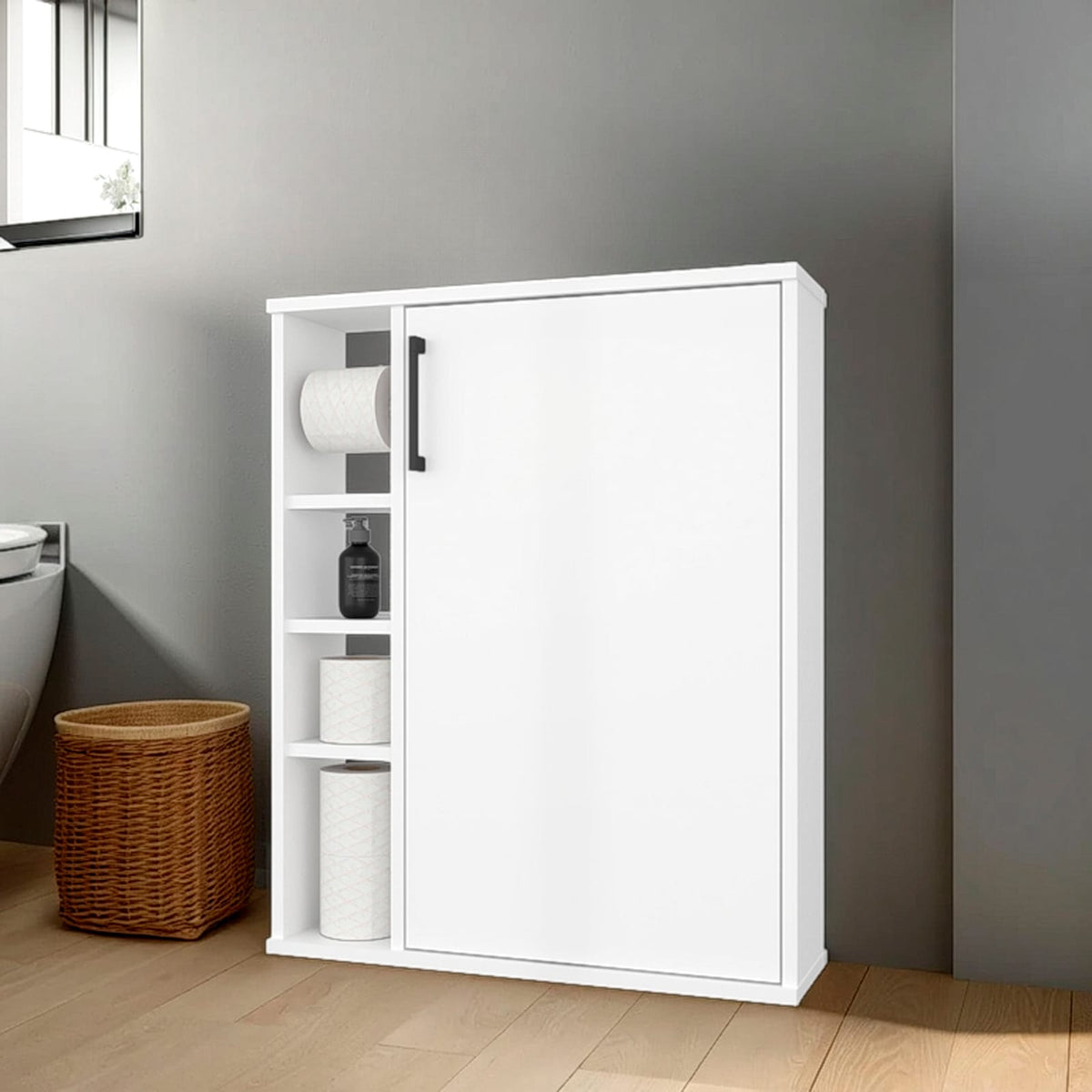 White Particle Board Bathroom Storage Cabinet with Melamine Finish