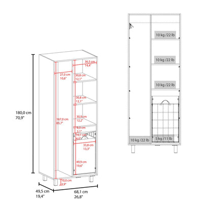 Iris 71" High Broom Closet Cabinet - White Particle Board