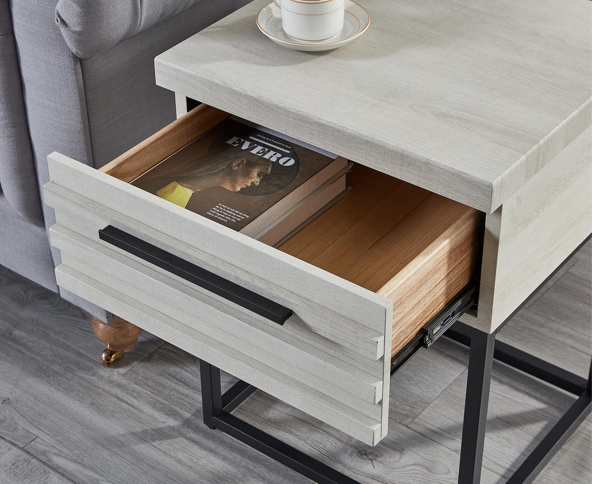 Celestial Contemporary Storage End Table - White Wood Metal
