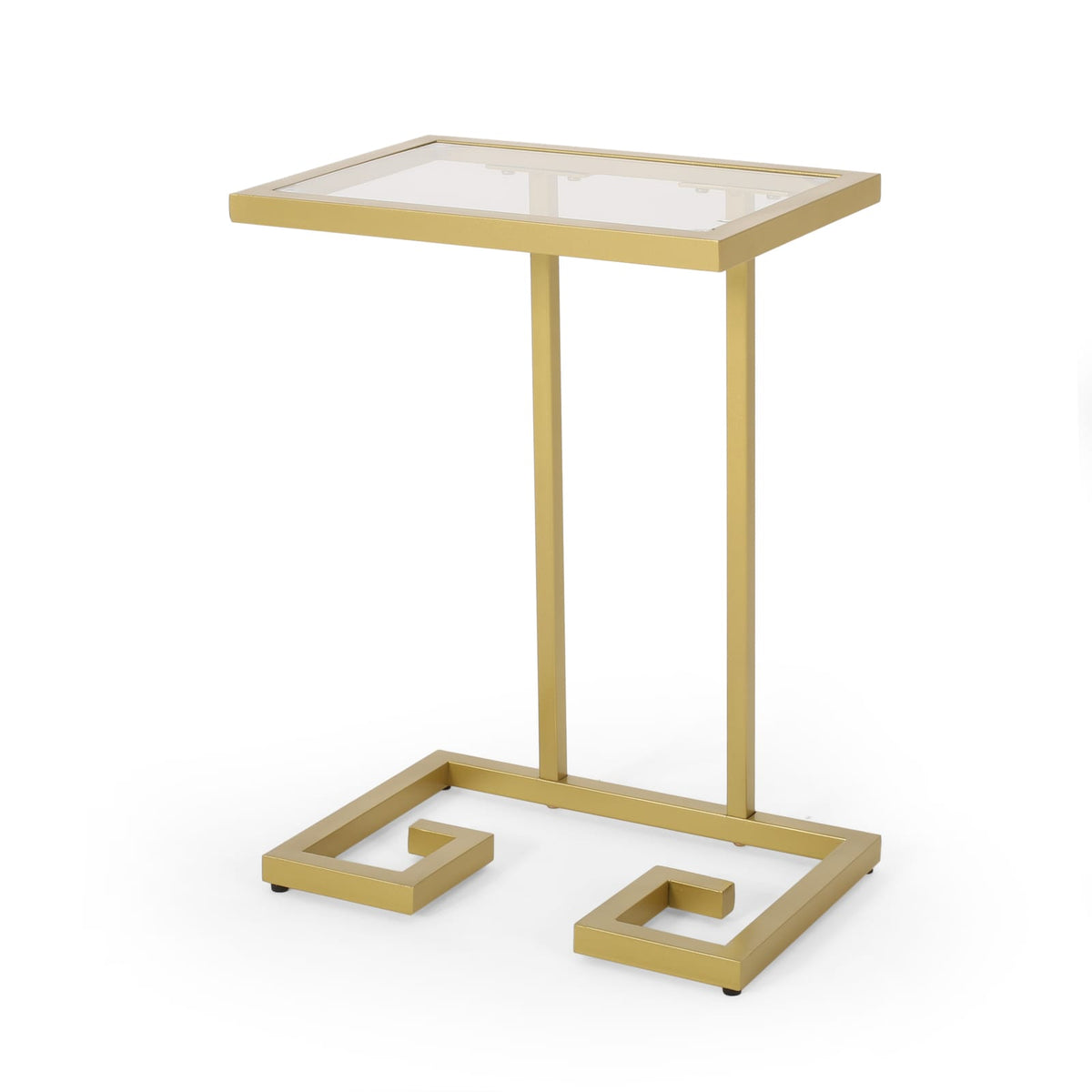 Gold Iron C-Shaped End Table with Tempered Glass Top for Living Room