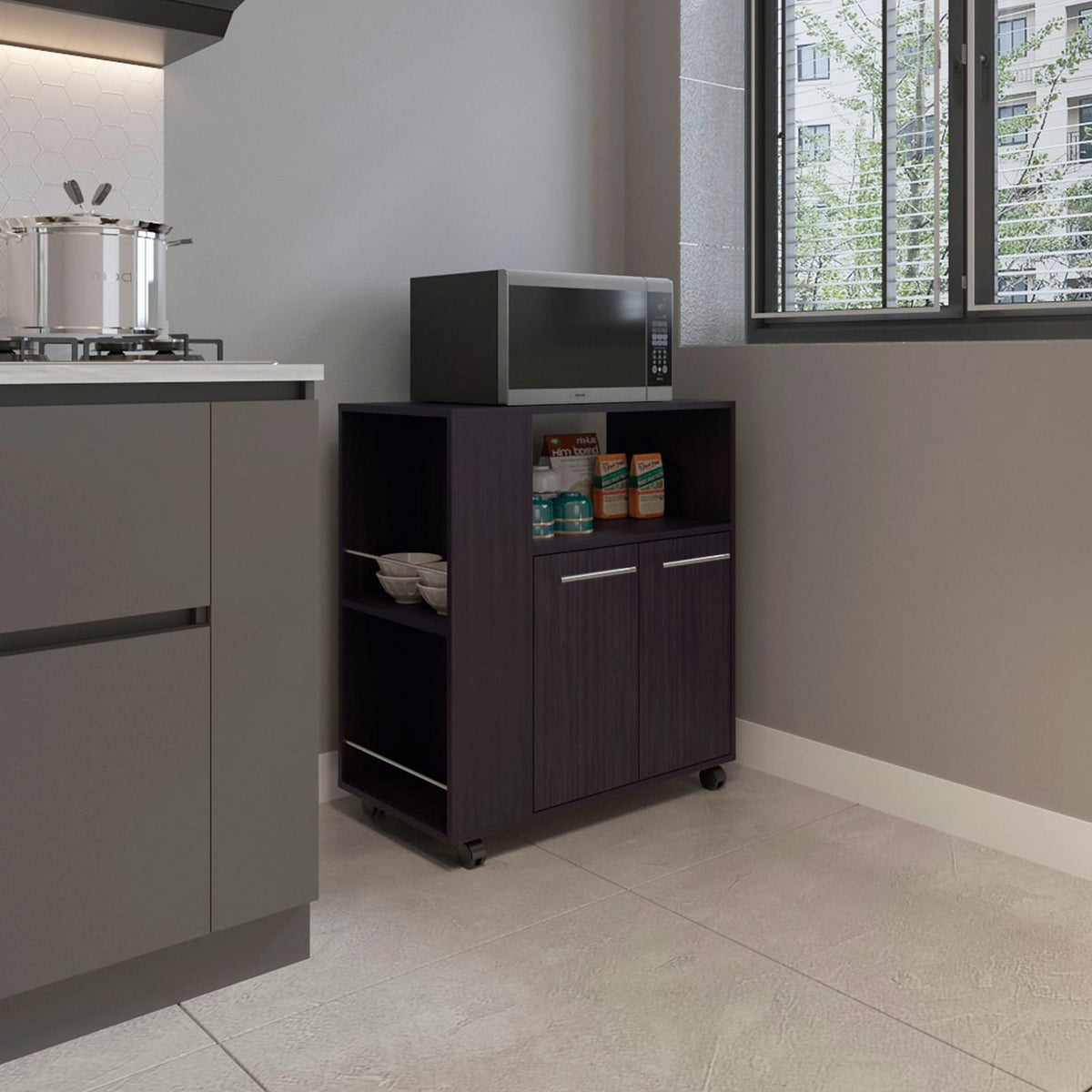 Black Kitchen Cart with Storage Shelves - 15.7" x 29.5"