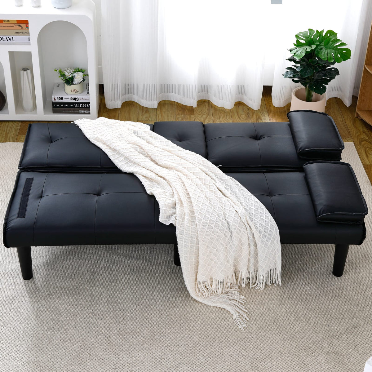 67 Inch Black Sofa Bed - Foldable Guest Room Furniture for Living Room