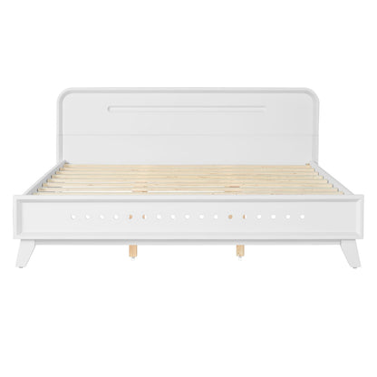 Queen Size White Pine Bed Frame - Solid Wood Base