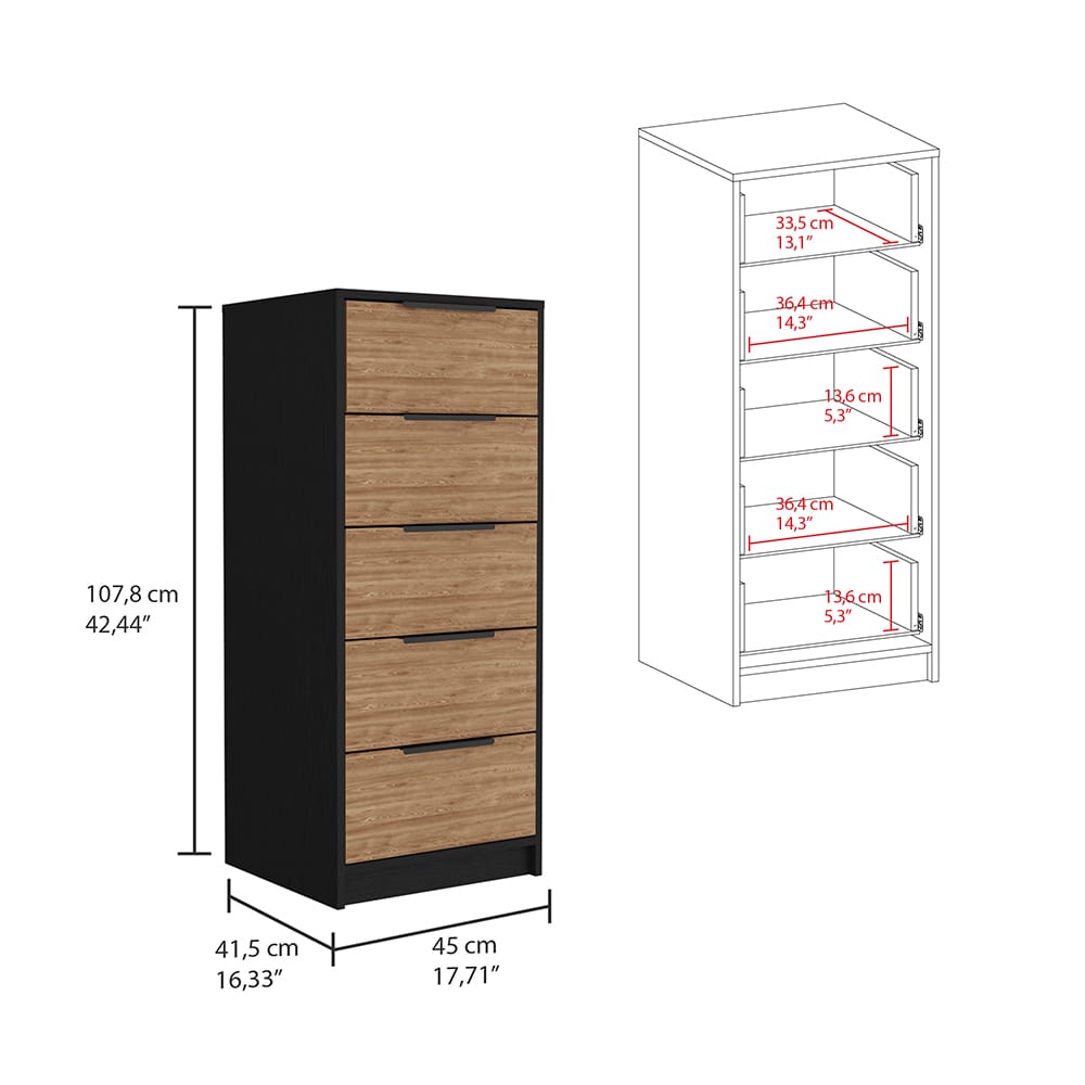 Multicolor Particle Board 5 Drawer Dresser - 42.4'' High