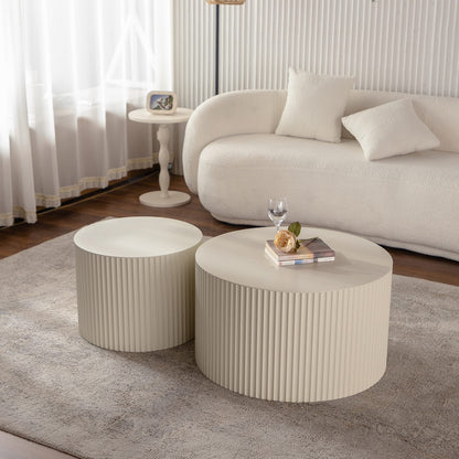 Beige White Round Nesting Coffee Table Set of 2