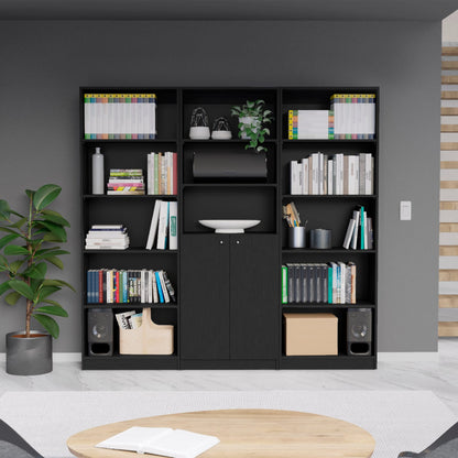 Wenge 3-Piece Bookcase Set - 8 Shelves for Living Room