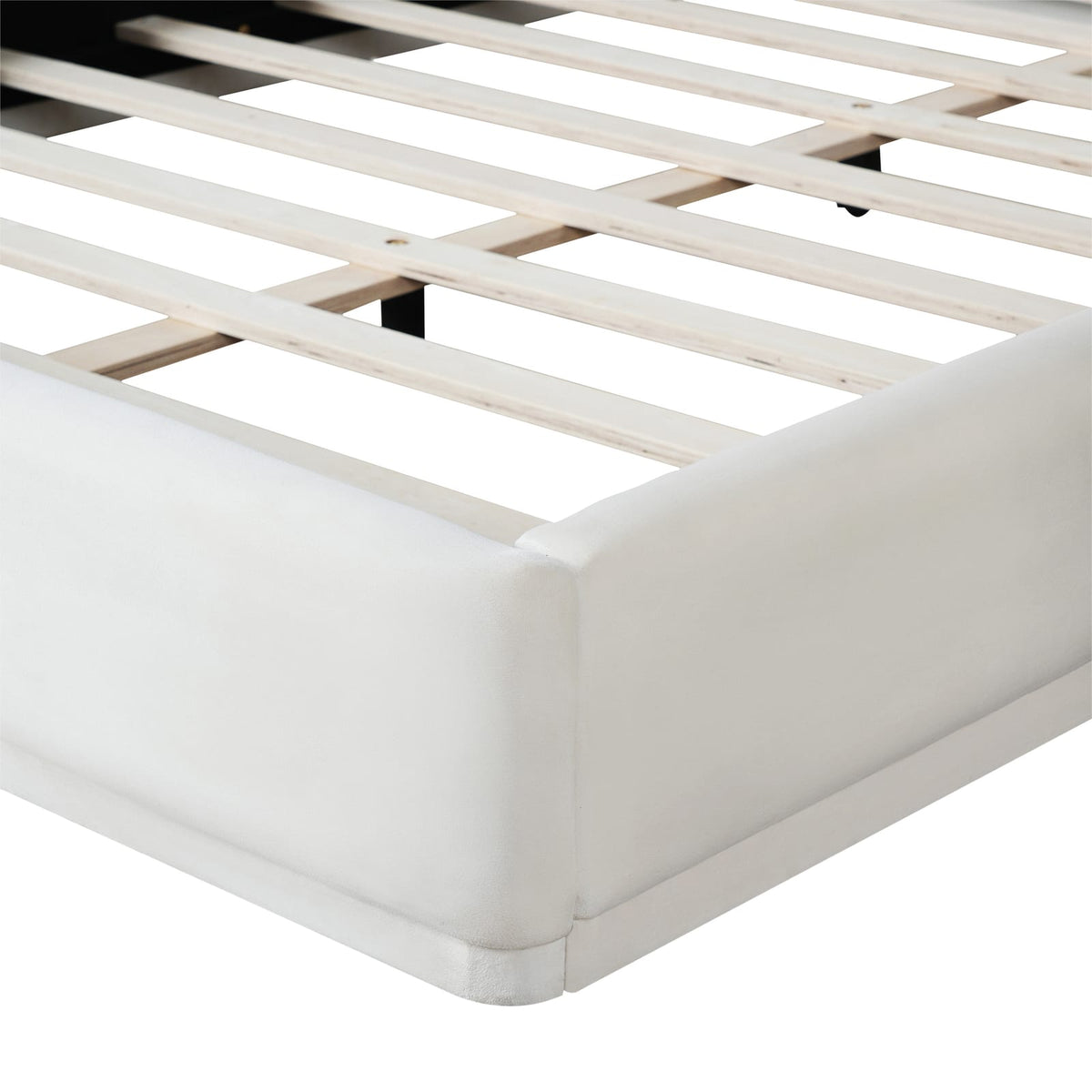 Soft White Velvet Upholstered Bed Queen Size - Wood Frame