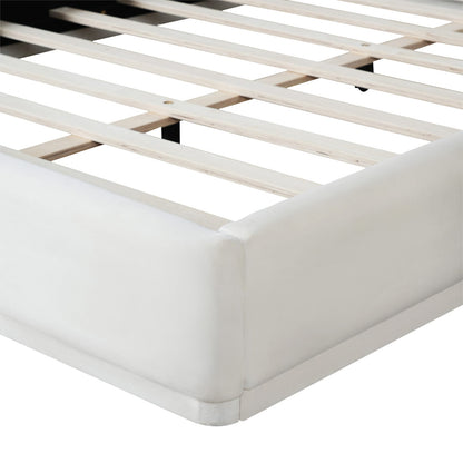 Soft White Velvet Upholstered Bed Queen Size - Wood Frame