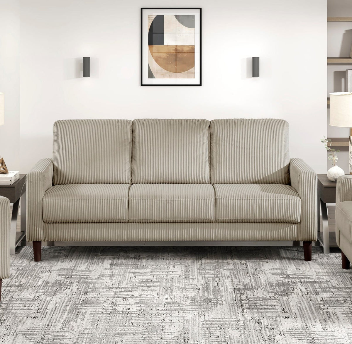 Taupe Corduroy Sofa with Solid Wood Frame for Modern Living Rooms