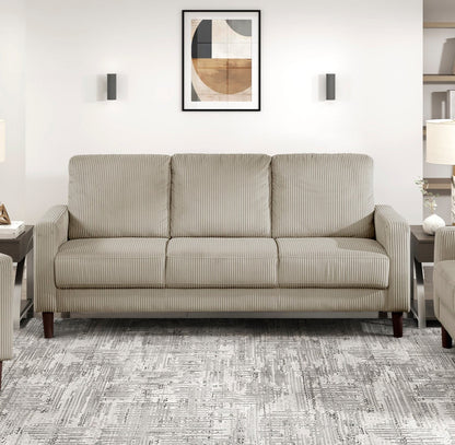 Taupe Corduroy Sofa with Solid Wood Frame for Modern Living Rooms
