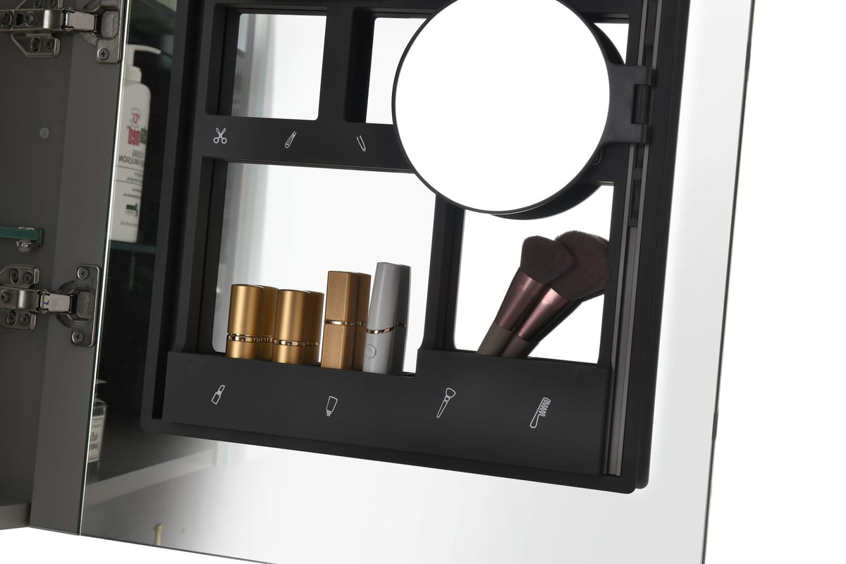 Metallic Grey LED Medicine Cabinet with Mirror for Bathroom Storage