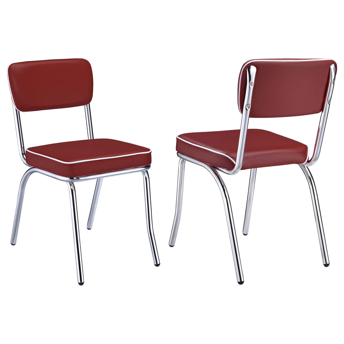 Red Faux Leather Dining Chairs with Chrome Frame for Modern Kitchen