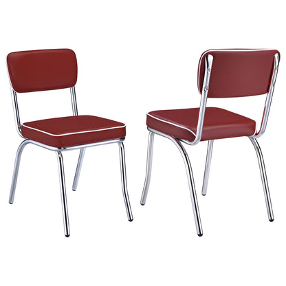 Red Faux Leather Dining Chairs with Chrome Frame for Modern Kitchen
