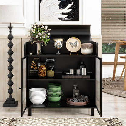 Antique Black Sideboard Buffet Cabinet - Steel & Glass Storage