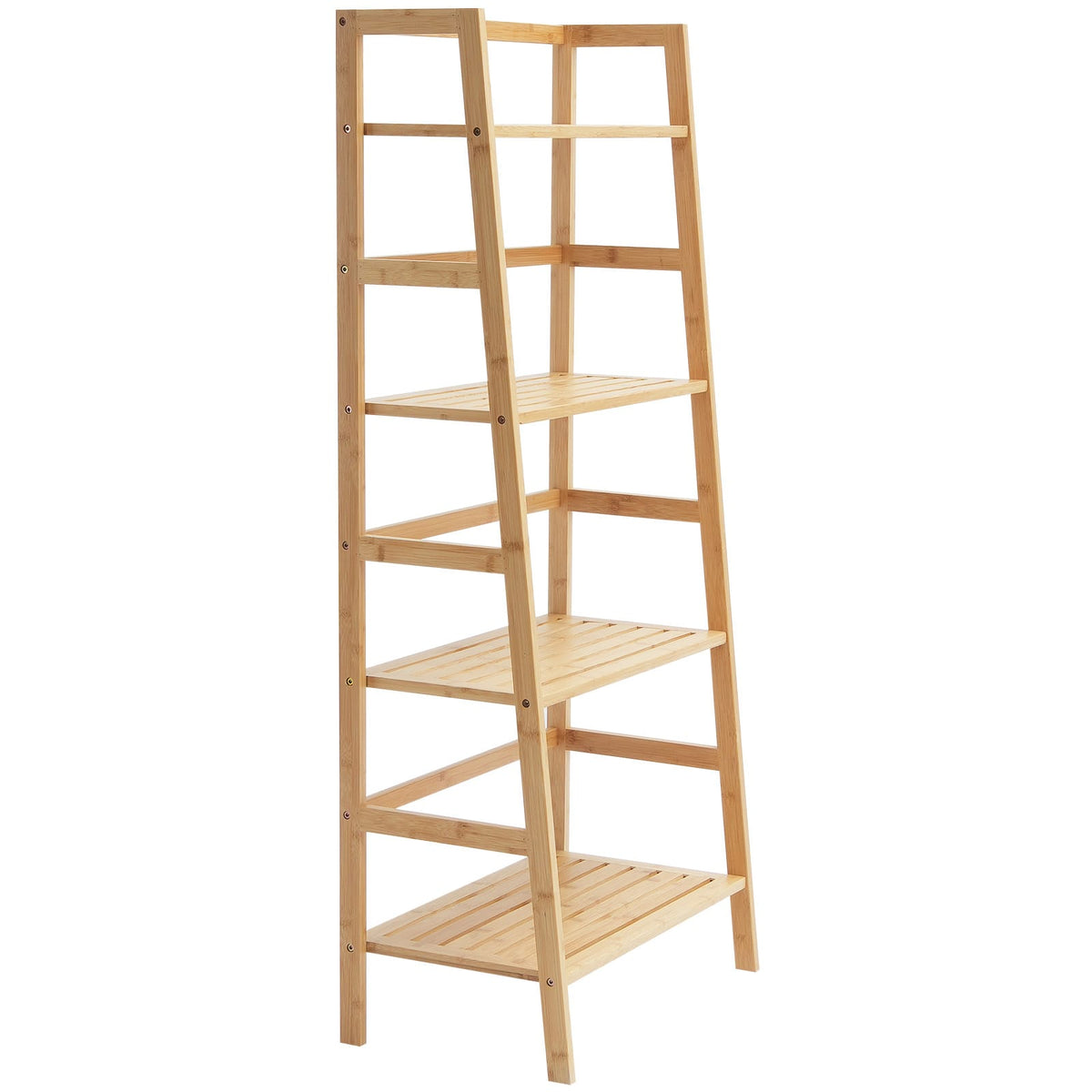 Natural Wood Ladder Shelf - 4 Tier Bamboo Bookshelf
