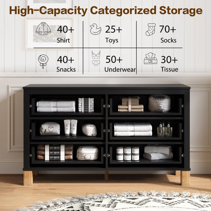 6-Drawer Black Dresser - Bedroom Storage Cabinet