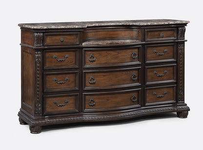 Traditional Marble Wood Dresser with 11 Drawers for Bedroom Storage