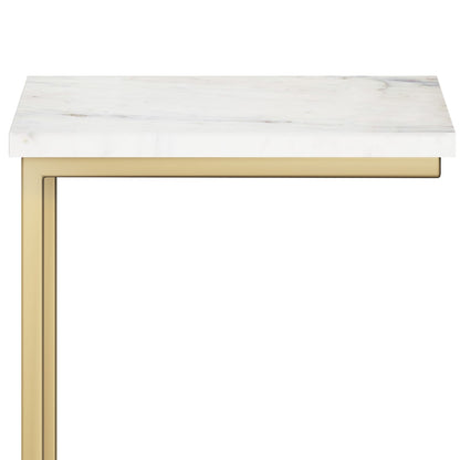 White Marble C Side Table - Compact Laptop Table for Living Room