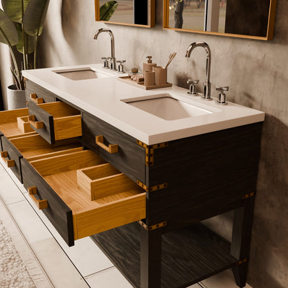 Black Wood Double Bathroom Vanity - 60 Inch
