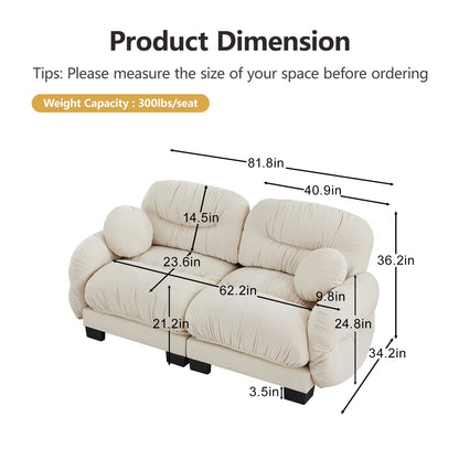 Living Room Beige Chenille 2-Seater Modular Sofa - Plush Comfort & Flexible Design