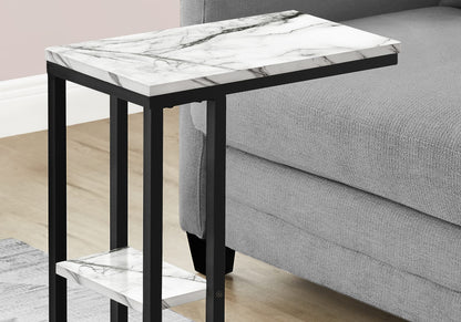 C-Shaped Accent Table - White Marble Look, Storage Side Table