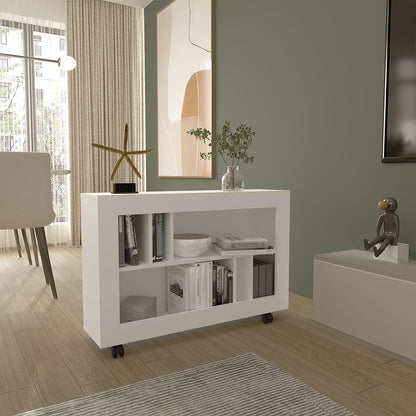 Console Table Cart, 5 Shelves, 4 Casters - White