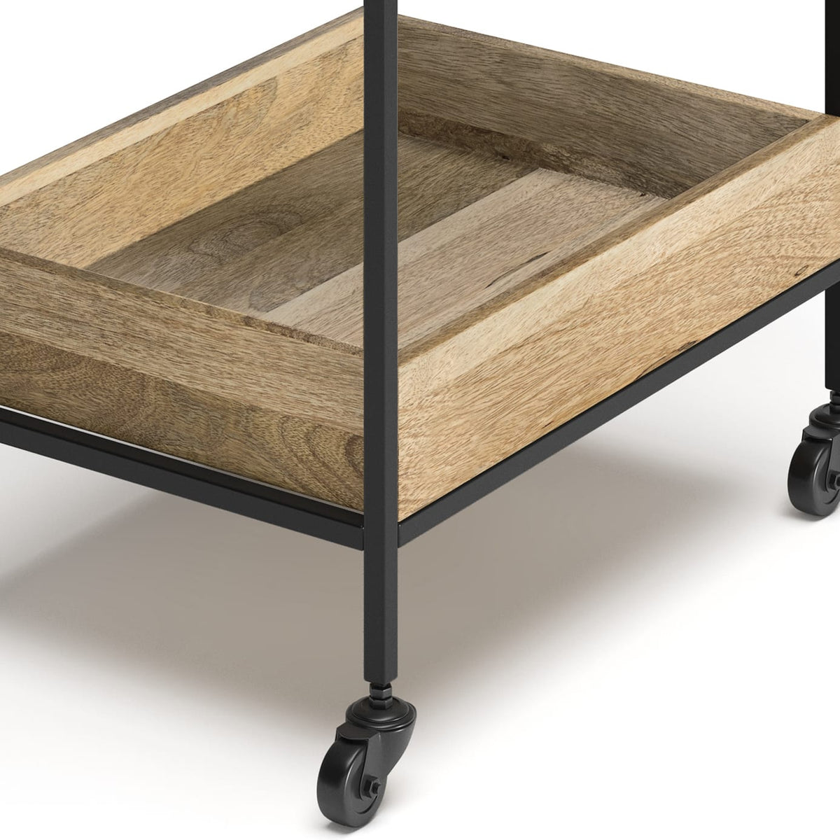 Light Brown Mango Wood Kitchen Storage Trolley with Metal Base