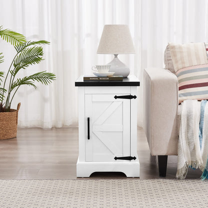 White+Black Farmhouse End Table - Nightstand with Storage