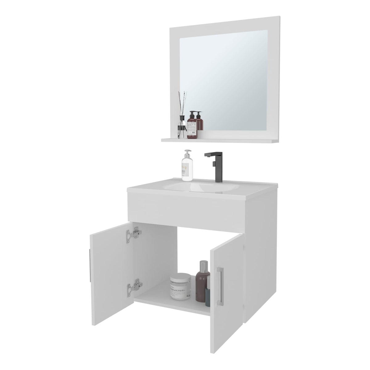 White Bathroom Vanity Set with Sink & Mirror